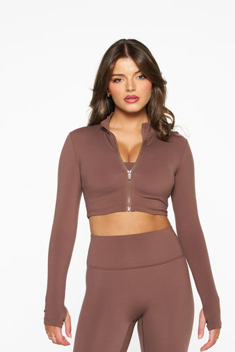 Crop Zip Jacket - Chocolate