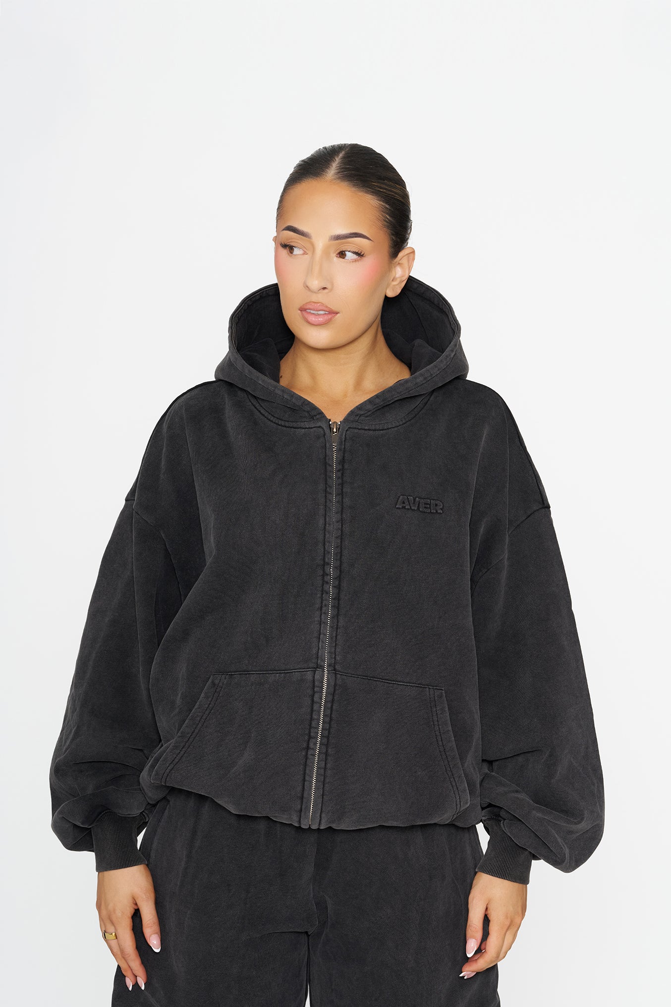 Aver® | Embossed Zip Up Hoodie - Black – Aver Active®