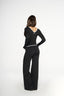 Natalia V Neck Long Sleeve Top - Midnight & White