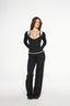 Natalia V Neck Long Sleeve Top - Midnight & White