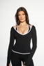 Natalia V Neck Long Sleeve Top - Midnight & White