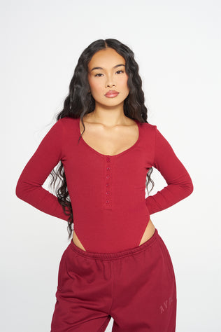 Hailey Ribbed Bodysuit - Red
