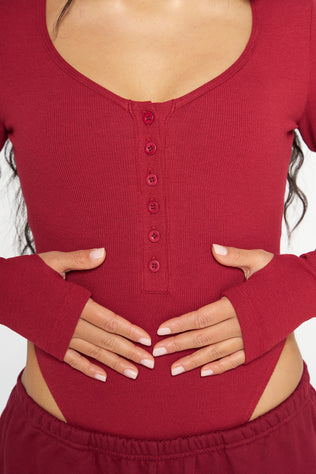 Hailey Ribbed Bodysuit - Red