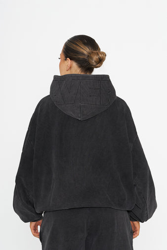 Embossed Zip Up Hoodie - Washed Black
