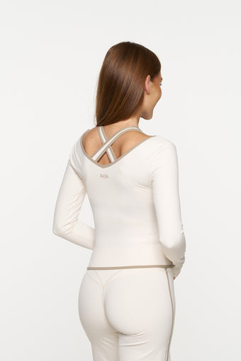 Natalia V Neck Long Sleeve Top - Vanilla & Taupe