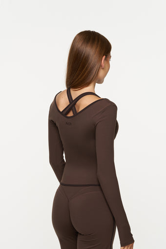 Natalia V Neck Long Sleeve Top - Mocha & Espresso