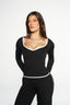 Natalia V Neck Long Sleeve - Midnight & White