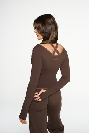Natalia V Neck Long Sleeve - Mocha & Chocolate