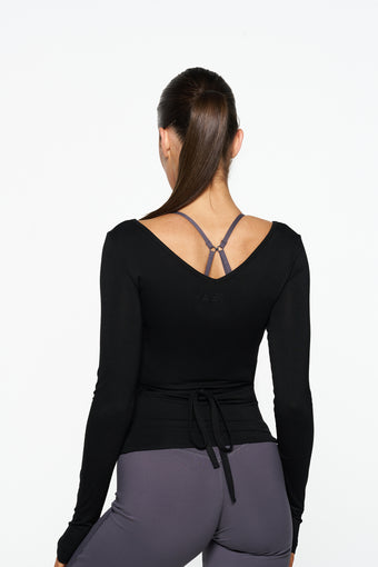Natalia V Neck Wrap Top - Black