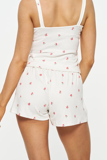 Pointelle Pyjama Shorts - Raspberry Rosette