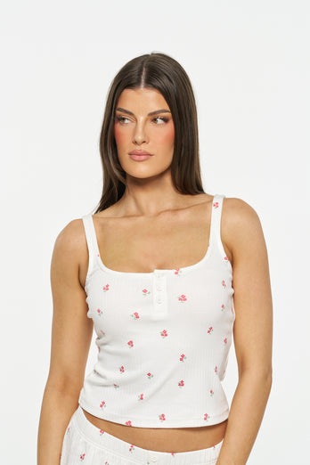 Pointelle Pyjama Singlet - Raspberry Rosette