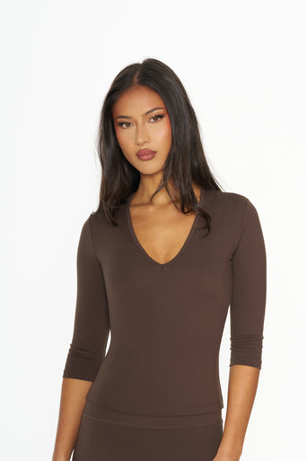 Scarlett 3/4 Sleeve Top - Mocha