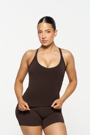 Carly Racer Back Singlet, Seamflex® - Espresso