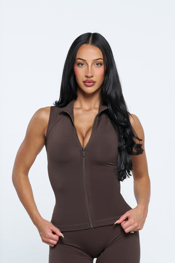 Nia Zip Up Vest - Mocha