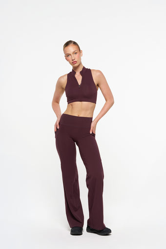 Essential Pocket Wide Leg Pants - Wine
