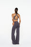 V Front Wide Leg Pants - Slate Grey