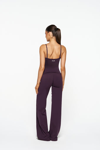 V Front Wide Leg Pants - Plum