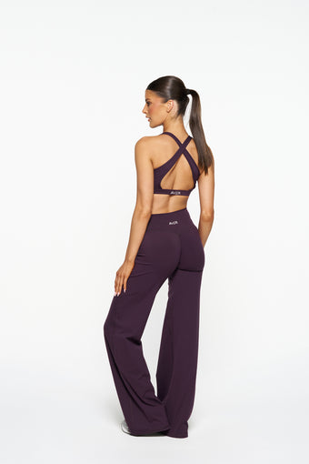 V Front Wide Leg Pants - Plum