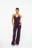 V Front Wide Leg Pants - Plum