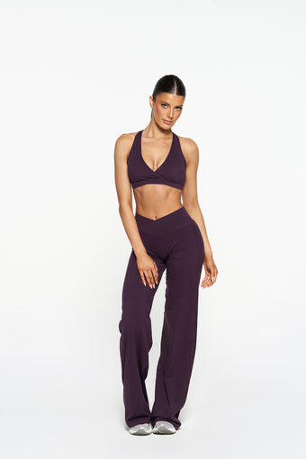 V Front Wide Leg Pants - Plum