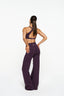 V Front Wide Leg Pants - Plum